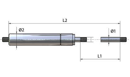 Rysunek techniczny - Sprężyny gazowe ze stali nierdzewnej (AISI 304) z gwintem