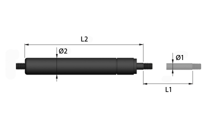 Technical drawing - Gas springs - extension version