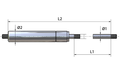Rysunek techniczny - Sprężyny gazowe dopuszczone do kontaktu z żywnością (FDA) wykonane ze stali nierdzewnej 316